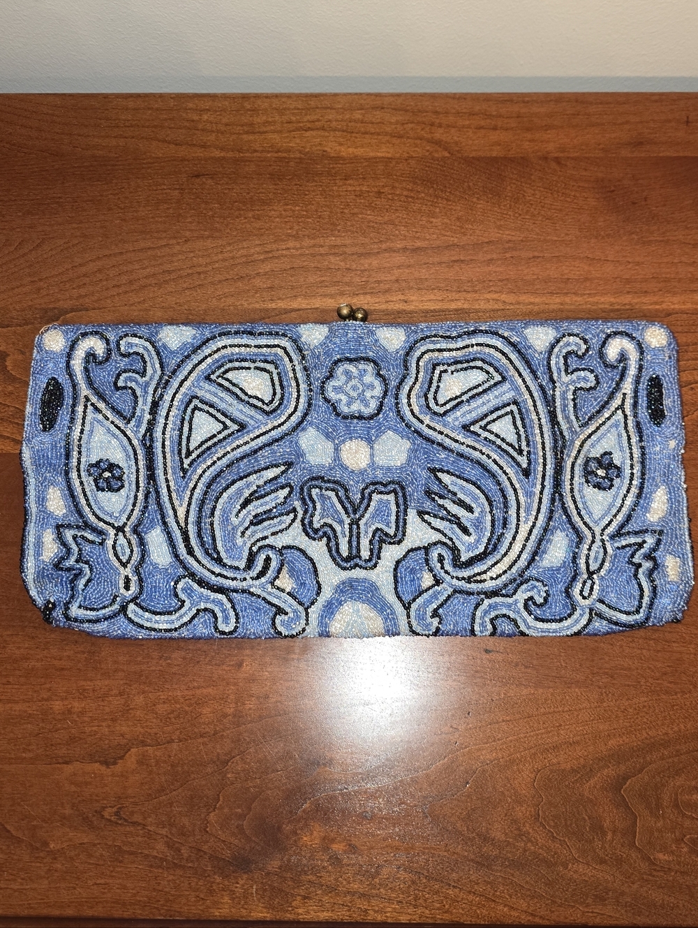 Hand Beaded Blue Floral Evening Clutch